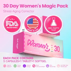 Revernal Women's Magic Pack, Skin Correction, Ashwagandha Relief & L-Theanine, Multivitamin, Vitamin D3&K2, Cranberry Probiotics, NAD+ & CQ10, Supports Cortisol & Stress Balance, Mood & Sleep, Health Aging (30 Packs) - Methylfolate Supplement