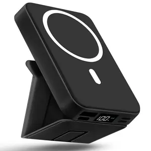 Ultra thin power bank 10000mAh Mobile phone holder with large capacity Mini Magnetic Wireless Power Bank with Holder，magnetic phone mount portable chargers with Display and USB-C Cable for iPhone 16/15/14/13/12 Pro/Pro Max