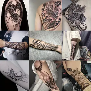 Herbal Tattoo Stickers 9 Large Designs, Including: 2 Chicano Designs, Phoenix, Koi Fish, Unicorn, English, Whale, Shark, Floral Elements, Long-lasting 7-15 Days, Waterproof and Wear-resistant, Realistic Effect, Suitable for Those Afraid of Pain and Those
