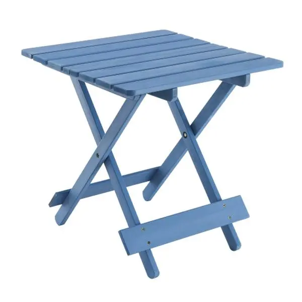 Solid Wood Folding Square Table - Pre-Assembled, Small Size, Portable Space-Saving Outdoor Table for Backyard, Balcony, Blue Color
