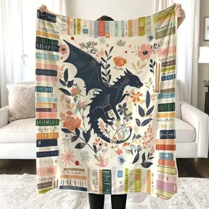 Vintage Fantasy Dragon Bookish Blanket, Boho Abraxos Flower Bookish Quilt, Cottagecore Flower Book Gift, Fantasy Book Lover Gift, Book Gifts Soft Warm Throw Blanket for Bed Bedroom Room Living Room Picnic Family Friends and Kids .Cloud-like touch