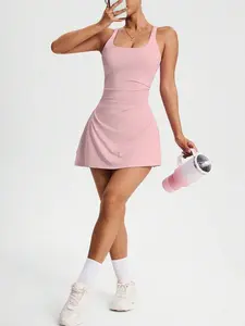 DORRIS Women's Solid Color Square Neck Camisole Style Sport Dress For Coordinated Outfits