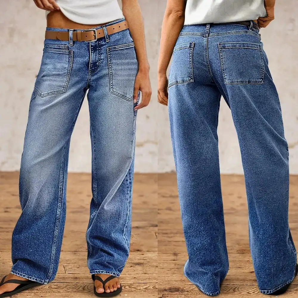 Women's High-Waisted Baggy Jeans, Retro 90s Streetwear Wide-Leg Washed Denim Trousers with Patch Pockets, Oversize, Bottom, Street Wear, Thanksgiving, Valentines Day, Cool Girl Style