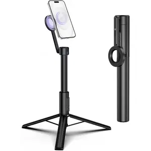 Magnetic tripod for iPhone, 64-inch selfie stick for iPhone Magsafe, and mobile tripod with remote control for mobile phone video recording and travel