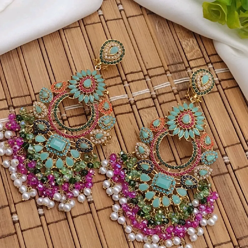Nauratan Statement Earrings Multi Colored Big Earrings
