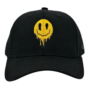 Dripping Smile Hat Funny Sarcastic Melting Smiling Face Graphic Novelty Cap Funny Hats Novelty Caps for Men Black - Standard