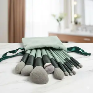 13pcs Professional Makeup Brush Set - Foundation, Eyeshadow, Blush Brushes with Ergonomic Handles, Washable & Reusable. Includes Velvet Travel Pouch, Perfect for Home or Studio Use. Ideal Tools for Flawless Blending & Precision Application.