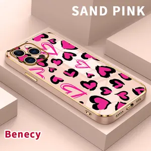 Electroplated TPU Phone Case for iPhone 15 Pro Max 16 14 Plus 13 12 11 Hearts in Blush Pattern Classic Straight Design Scratch Resistant Softcase
