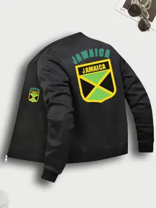 Jamaica Print Zipper Jacket, Comfortable Fashion Workwear & Daily Wear, Long Sleeve Fitted Casual Style, Moderate Fabric, Fall&winter