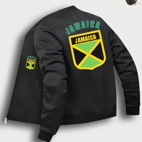 Jamaica Print Zipper Jacket Coats, Casual Bomber Jackets, Casual Comfy Jacket, Casual Fashionable Jacket, Comfortable Fashion Workwear & Daily Wear, Long Sleeve Fitted Casual Style, Moderate Fabric, Fall&winter