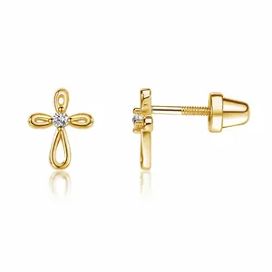 Girls Infinity Cross Earrings in 14k Gold & Sterling Silver