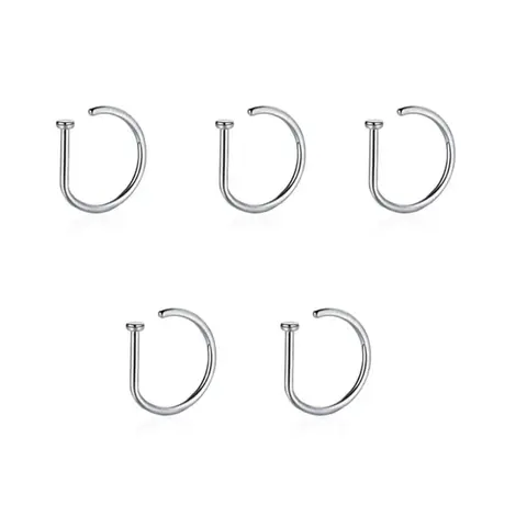Punk Fake Nose Ring (5pcs), Stainless Steel Nose Cuff, Nose Piercing Jewelry, Body Jewellery, D Shaped Nose Ring for Women & Men, Fashion Jewelry for Party, Daily Clothing Decor, Trendy All-match & Exquisite Jewelry for Birthday Gift