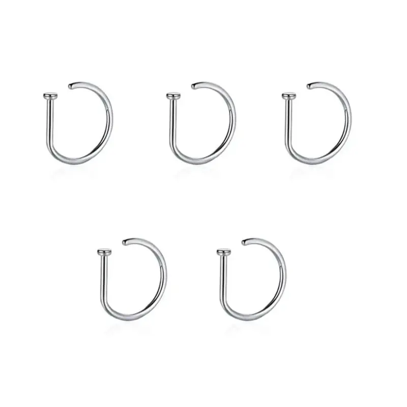 Punk Fake Nose Ring (5pcs), Stainless Steel Nose Cuff, Nose Piercing Jewelry, Body Jewellery, D Shaped Nose Ring for Women & Men, Fashion Jewelry for Party, Daily Clothing Decor, Trendy All-match & Exquisite Jewelry for Birthday Gift