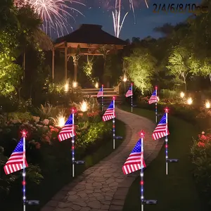 8pcs July 4th LED Outdoor Decorative Lights, LED Solar Flag Lights+Star, IP65 Waterproof Outdoor Solar Holiday Lights, Suitable for Outdoor Porch, Patio, Cemetery, Independence Day, And Memorial Day Decoration