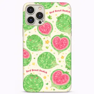 Cute Heart Radish iPhone Case | Soft Girl Aesthetic Fruit Veggie Pattern Cover for iPhone 15 16 17 Pro Max | Kawaii | Kawaii Veggie Pattern Aesthetic CoverAesthetic Soft Cream Cover