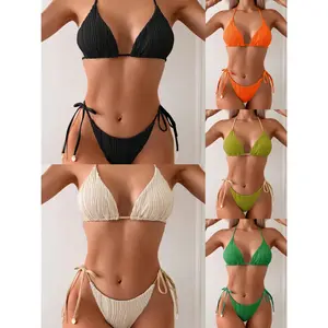 2026Ribbed Triangle Bikini Set with O-Ring Link & Cheeky Bottoms for an Effortless Beach Glow