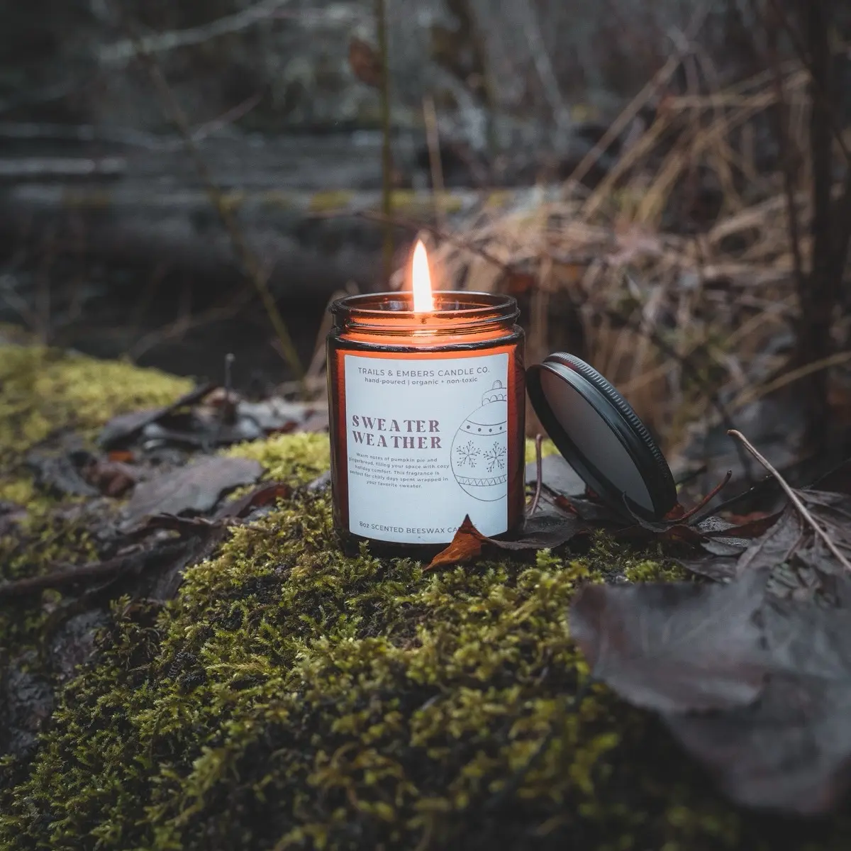 Trails and Embers Candle Co. ‘Sweater Weather’ 8oz Scented Organic Beeswax Handmade Candle