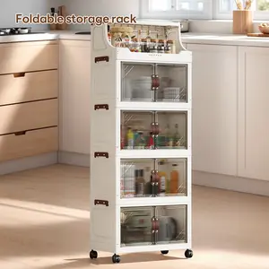Multi-Layer Home Storage Cabinet, 36cm*25cm/46cm*28cm, Eco-Friendly Plastic, Double Door, Wheels, Durable, Aesthetic, Organize Toys & Food