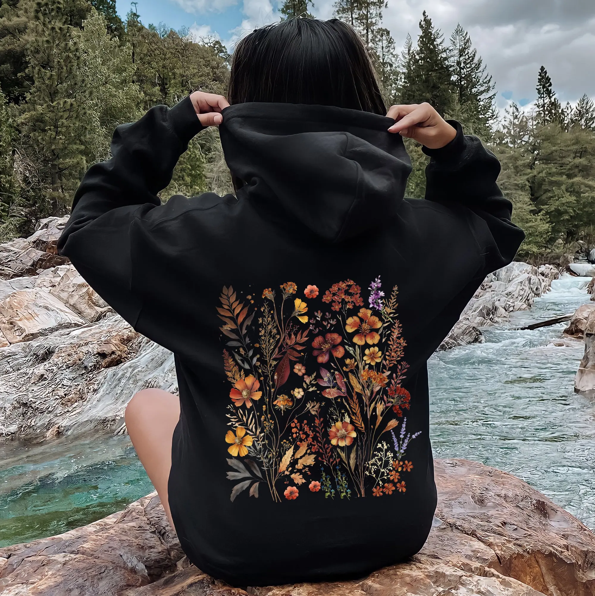 Dried Wildflowers Nature Meadow Floral Leaves Hoodie