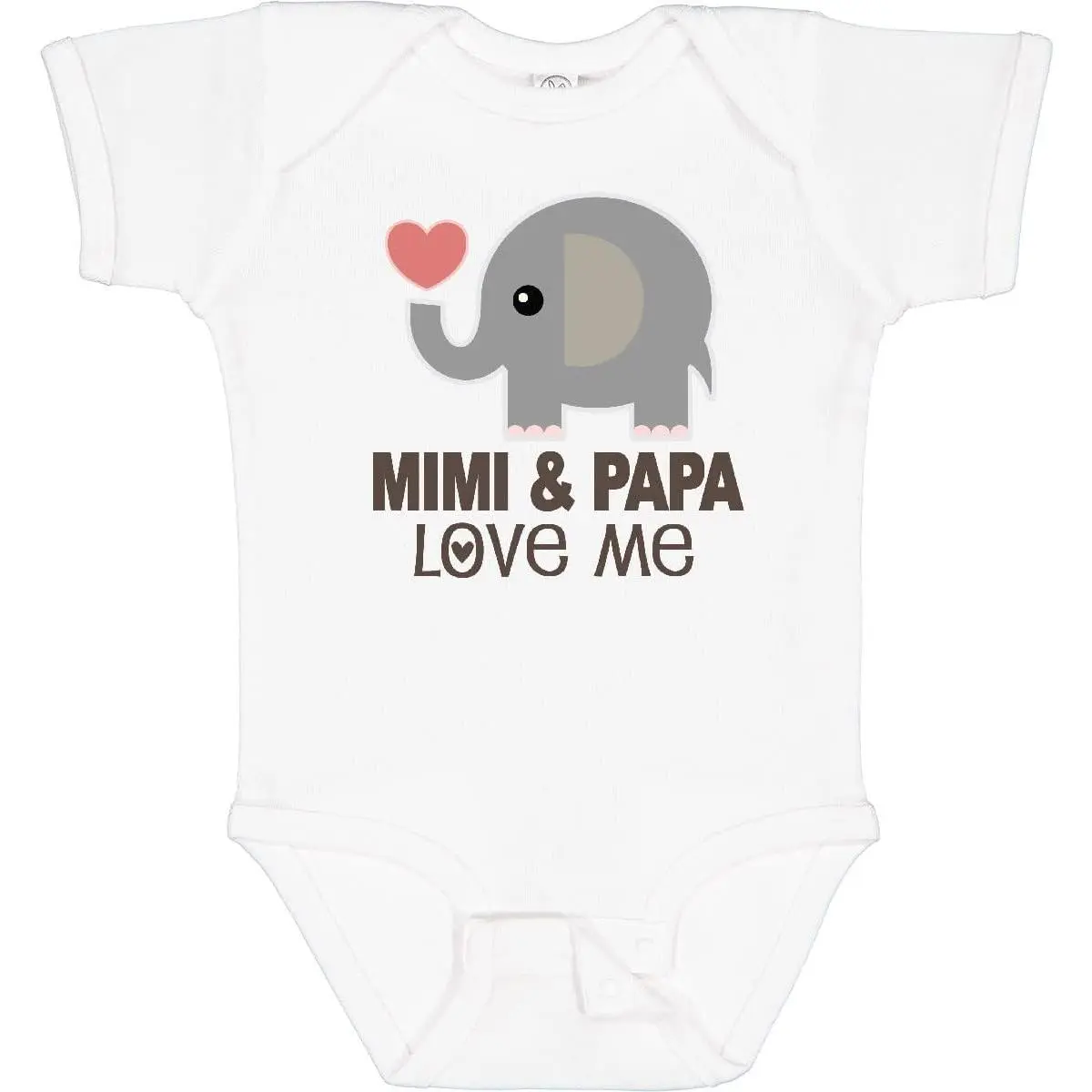 Baby Short-Sleeve Bodysuit - 100% Cotton Soft Infant Romper with 'Mimi and Papa Love Me' Elephant Graphic, Baby Clothing, Rompers, Buttons, Elephant Print, Fitted, Snap Buttons, Envelope Neck, Skin-Friendly, All Seasons, Soft Cotton, Animal