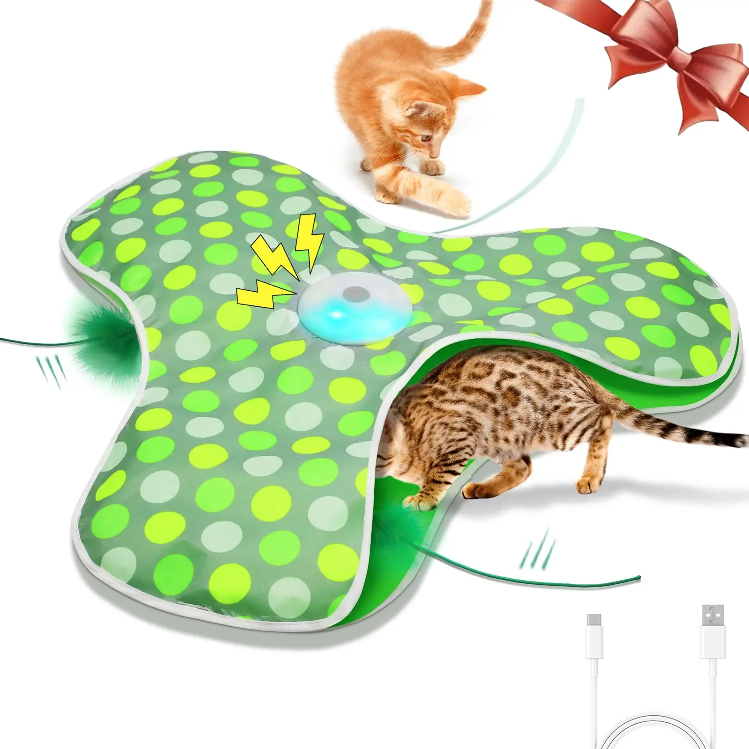 TxfnY Interactive Automatic Motion Hide and Seek Cat Toys, in-The-Cover Unpredicatable 360°Moving Feather, Interactive Kitten Wand Toy, Automatic Chargeable Cat Toy, Indoor Exercise Kicker for All Breeds, activates desire for hunting