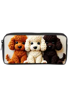 Single-layer pencil case with knitted dog pattern print