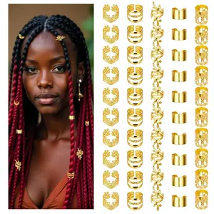 50 count Dreadlock Beads Locs Accessories, Gold Hair Jewelry for Braids, Adjustable Hair Cuffs, Hair Beads for Men and Women, Hair Rings Decorations for Dreadlocks, Braids,Extensions(Gold)