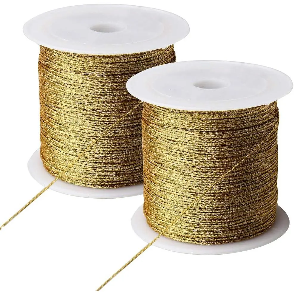218 Yards/656  Metallic Cord  Twine, 2 Spool  Thread String for Bracelet Making  Making Thread  Craft String Tinsel String Craft Making Cord(0.5mm)
