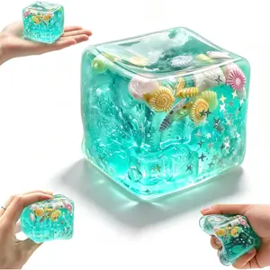 Ice Cube Squishy- Stress Cubes Slow Rising for Adults, Soft Fidget Toys with Shells, Sensory Squeeze Toy for Office Desk Anxiety Relief (Green, 1Pcs)