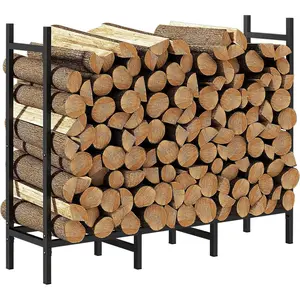4ft Outdoor Indoor Firewood Rack Holder for Fireplace  Storage, Adjustable Stacker Stand, Heavy Duty Fire Logs Stand Stacker Holder for Fireplace Metal Lumber Storage Carrier Organizer