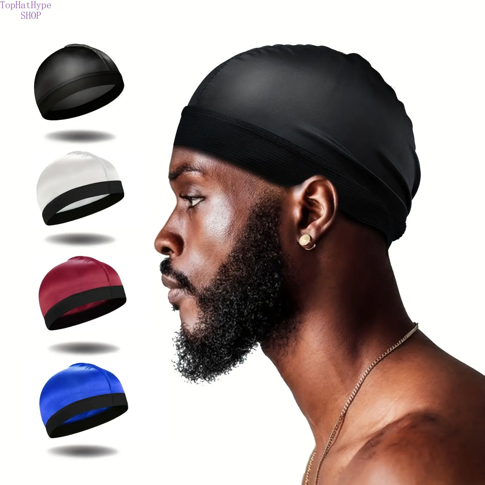 Men's Satin Lined 360 Wave Dome Cap - Soft Imitation Silk Pirate-Style Head Wrap Hat, Breathable Stretch Hair Protection Beanie, Adjustable Expandable 1-Size-Fits-All Hair Turban for Daily Wear & Sleeping, Satin Lined Hats, 360 Wave Hats