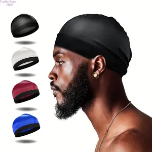Men's Satin Wave Dome Cap, Soft Imitation Silk Pirate Style Head Wrap, Stretchy Breathable Hair Protection Beanie, Comfortable Elastic Turban Hat for Daily Wear, Sleeping & Outdoor Activities