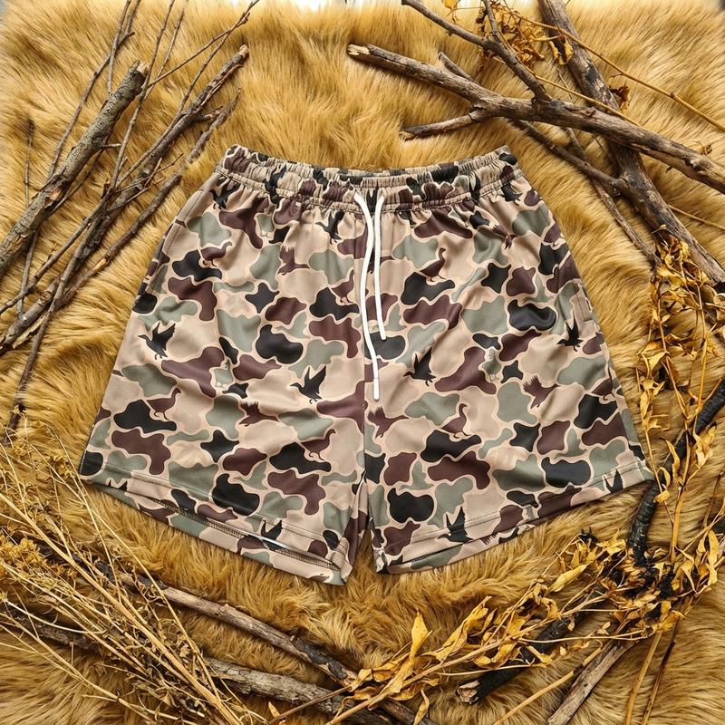 Pack 3 Camo Duck Hunting Shorts With 5 Inch Inseam, Perfect for the Gym, Basketball Camo Mesh Short, Gift for him, Gift For Her, Gym Gift