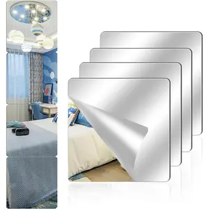 4 Pack  Mirrors for Wall,8" x 8" Self Adhesive Frameless Small Mirror Tiles, Flexible Plastic Mirror Sheets for  Wall Decor Bedroom Gym DIY (4, 8" x 8")