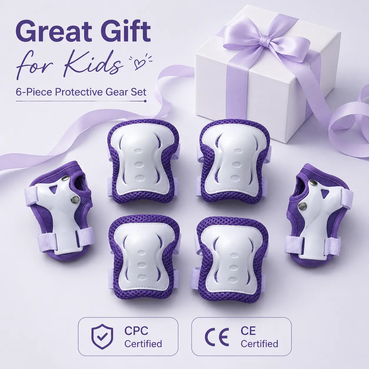 6-in-1 CPSIA Certified Kids Anti-Injury Foam-Based Heat-Wicking Pad Gear Set (Ages 2-10) - Elbow Protectors, Knee Pads, Wrist Guards for Skateboarding, Cycling, Anti-Injury Protective Gear, Elbow Protective Gear