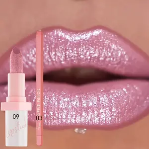Luxurious Berry-Shine Glitter Lip Gloss & Lip Liner Pen Set Hydrating Long-Lasting Shine Makeup for All Skin Types Best New Year Gift Ideas 2pcs Set with Berry-Shine Glitter Finish and Lip Liner Pen