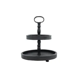 Creative Co-Op Distressed Blackwashed Wood 2-Tier Tray with Metal Handle