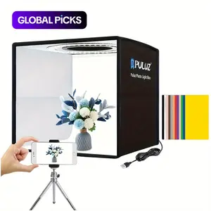 PULUZ Photo Studio Light Box 25 × 25 cm/9.8-Inch, Quick-Install Foldable Portable Studio Kit Photography Equipment with Soft Light Cloth Photography Tent and White Fill Light, with 12-Color Backdrops for Taking Pictures