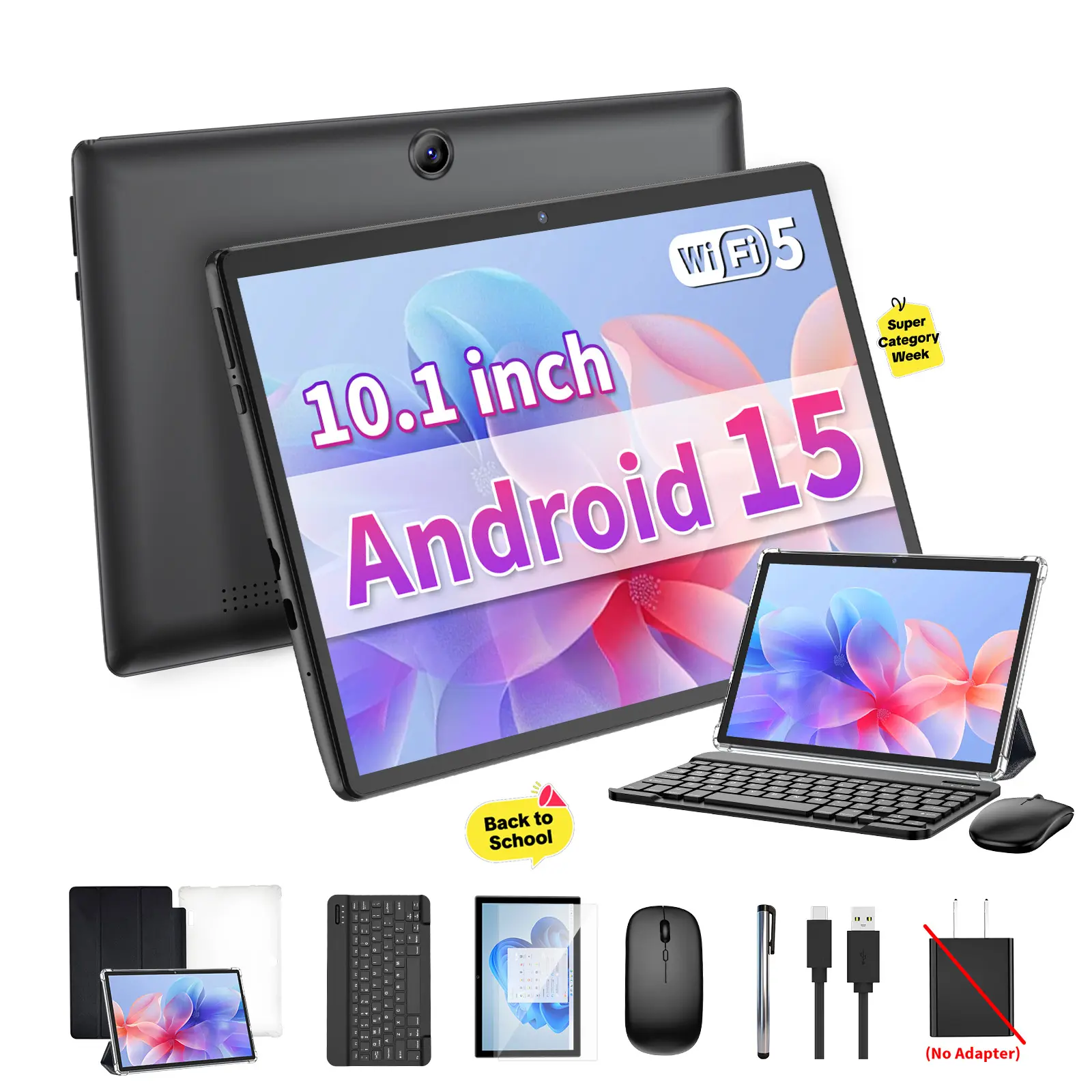 【TikTokShopBackToSchool】2026 Relndoo Android 15 10.1 Inch Tablet ,Wireless Set with Keyboard, Mouse, Stylus, Case, 5G WiFi, Android Tablet Computer, Multifunctional Tablet