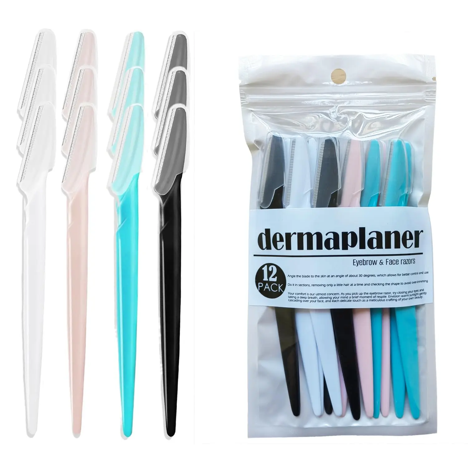 Stainless Steel Dermaplane Razors (12pcs) - Makeup-Friendly Facial Hair Remover Tool for Women, Eyebrow Trimmer, Peach Fuzz Shaver, Microblades for Home Beauty Microdermabrasion