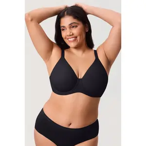 DELIMIRA Women's Inbarely Lift Full Coverage Bras Plus Size Unlined T shirt Underwire Seamless Bra Back Smoothing