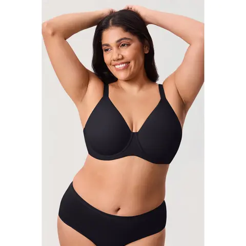 DELIMIRA Women's Inbarely Lift Full Coverage Bras Plus Size Unlined T shirt Underwire Seamless Bra Back Smoothing
