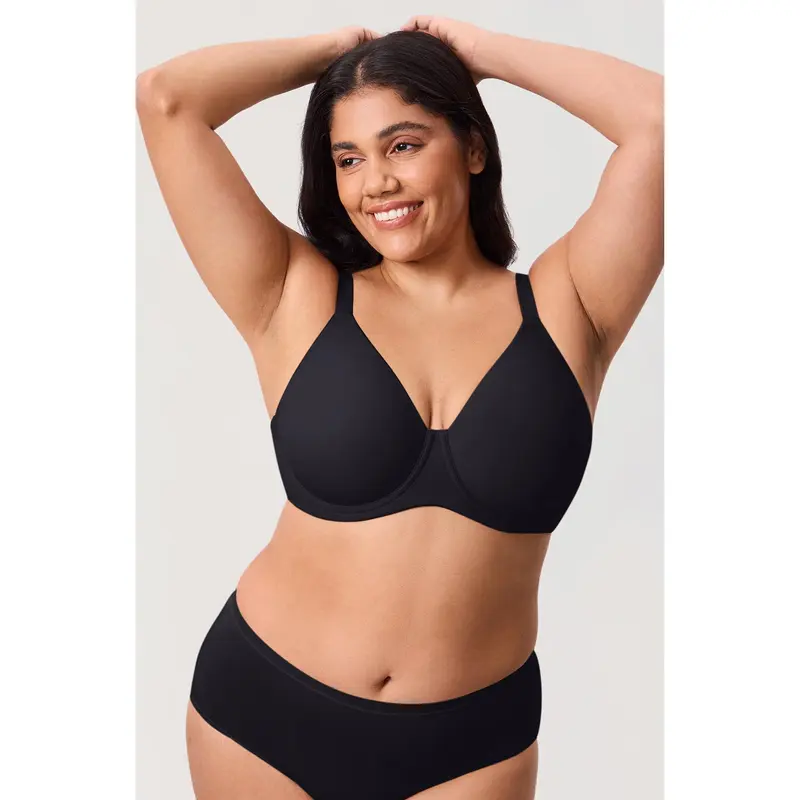 DELIMIRA Women's Inbarely Lift Full Coverage Bras Plus Size Unlined T shirt Underwire Seamless Bra Back Smoothing