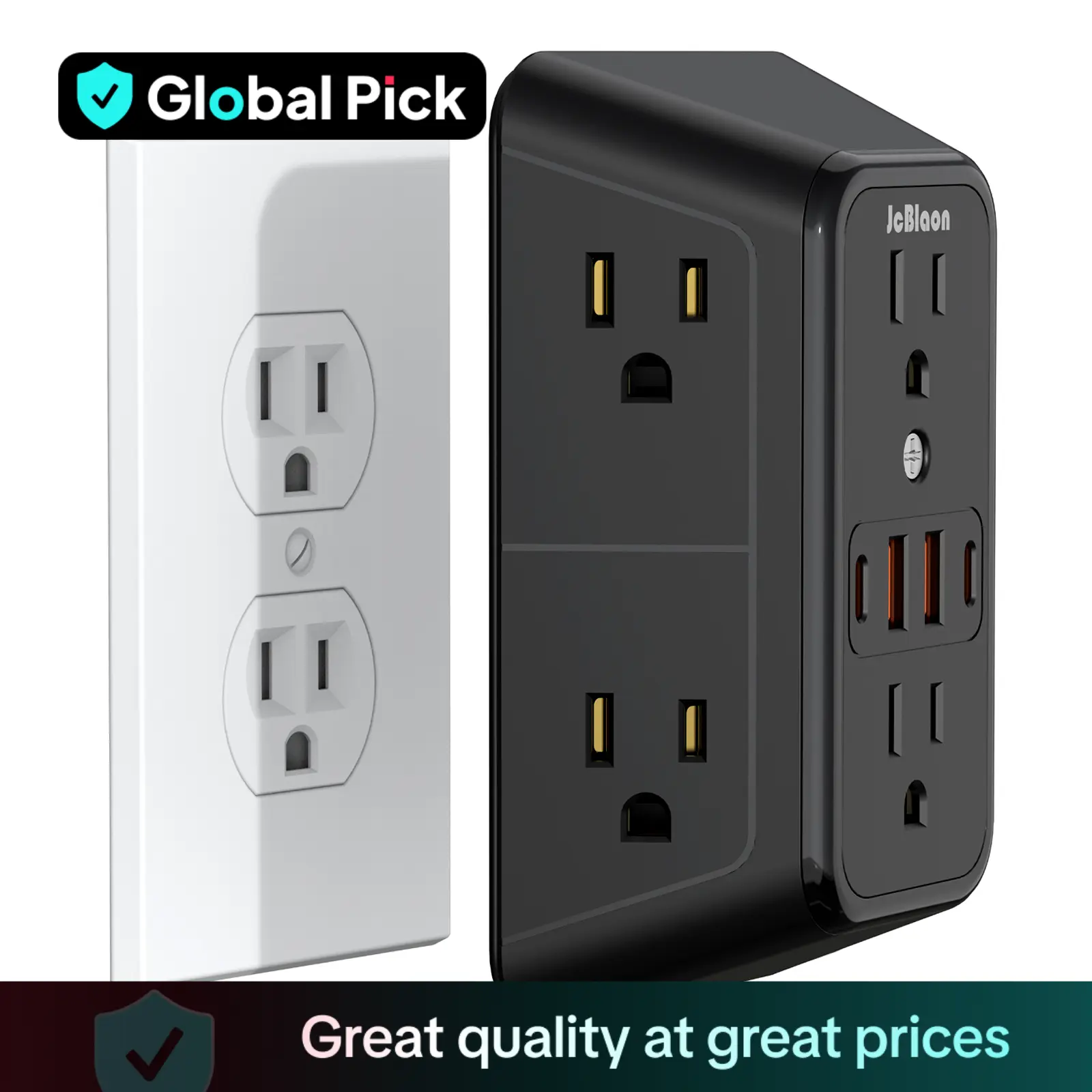 USB Wall Charger, Surge Protector, 6 Outlet Extender with 4 USB Charging Ports 3-Sided Power Strip Wall Adapter Spaced for Home Travel Office