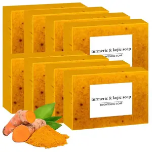 8-Pack Turmeric Kojic Acid Brightening Soap: Evens skin tone, leaves skin moisturized and smooth, deeply cleanses, handmade soap. Facial Cleansing Set