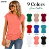 OFEEFAN Womens Summer Tops Trendy 2025 Ruched Cap Short Sleeve Tshirts Shirts Crew Neck T Shirts Fashion