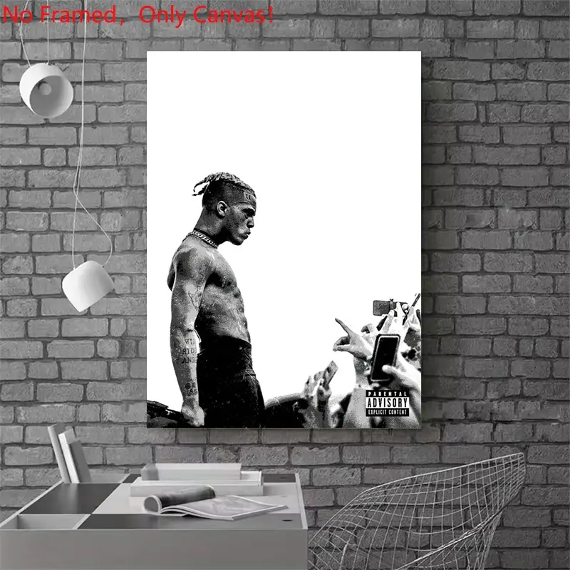 1 piece/set frameless canvas painting print poster, Artwork For Walls, hip-hop culture Characters realism art, XXXTentacion Portrait Post, ideal gift for Rap Music loves, home decor, wall decoration, Wall Picture Decor