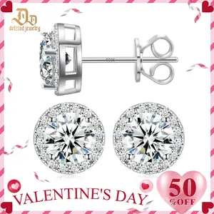 [Unisex Earring] Delzzad Halo Stud Earrings Synthetic Moissanite Stud Earring Jewelry S925 Birthday Anniversary Mother's Day Christmas Gifts for Men Women