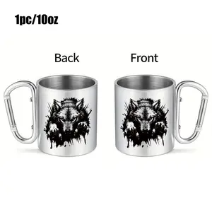 1pc 10oz Fierce Wolf Ink Wash Graphic Coffee Mug, Insulated Stainless Steel Cup for Hot/Cold Drinks, Maintains Heat/Cold Longer, Perfect for Home, Hiking, Fishing - Hand Wash Only, Leak-Resistant, Modern Design, Reusable Drinkware