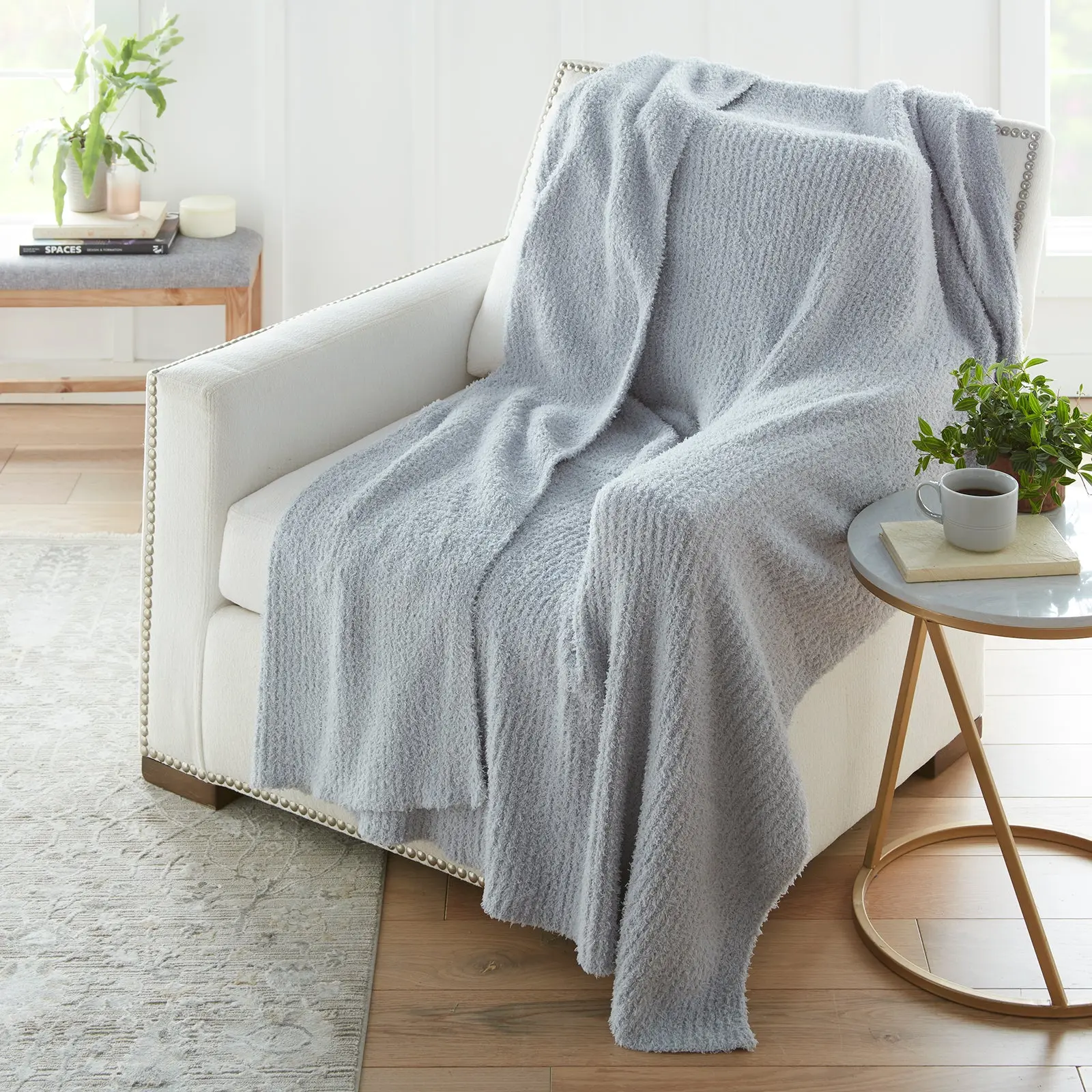 Ultra-Soft Ribbed Knit Throw Blanket, 60"x70" Polyester Fiber with Knitted Ribbing, Machine-Wash Bedding & Linens Accessory for Cozy Evenings